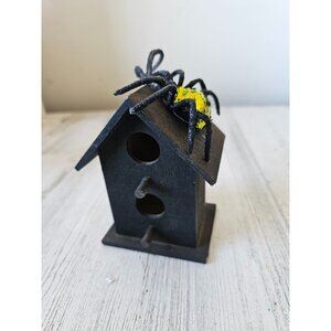 Wooden Halloween birdhouse spider hanging ornament tree glitter sparkle green